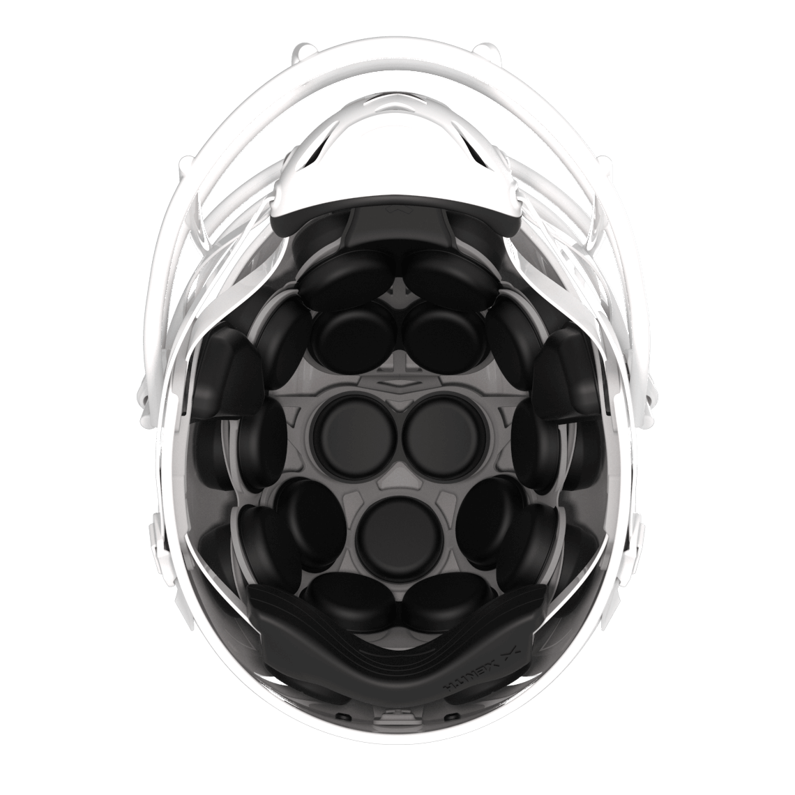 #Color_white/white, facemask::xrs-21x | Shadow football helmet with white shell and white XRS-21X facemask from bottom.