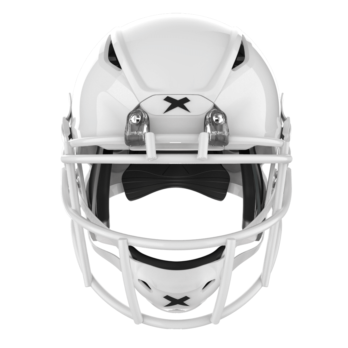 #Color_white/white, facemask::xrs-21x | Shadow football helmet with white shell and white XRS-21X facemask from front.