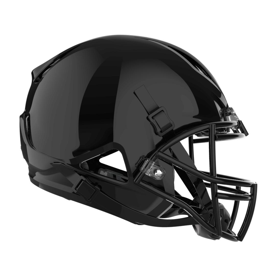 #Color_black/black, facemask::xrs-22x | Shadow football helmet with black shell and black XRS-22X facemask from profile.