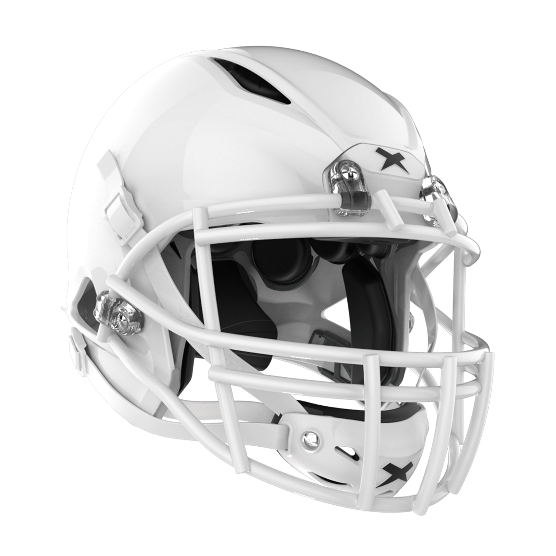 #Color_white/white, facemask::xrs-22x | Shadow football helmet with white shell and white XRS-22X facemask from front diagonal.