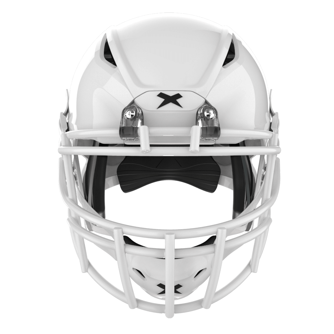 #Color_white/white, facemask::xrs-22x | Shadow football helmet with white shell and white XRS-22X facemask from front.