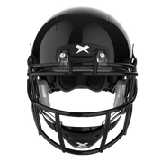 #Color_Black/black | X2E+ football helmet with black shell and black XRS-21X facemask from front.
