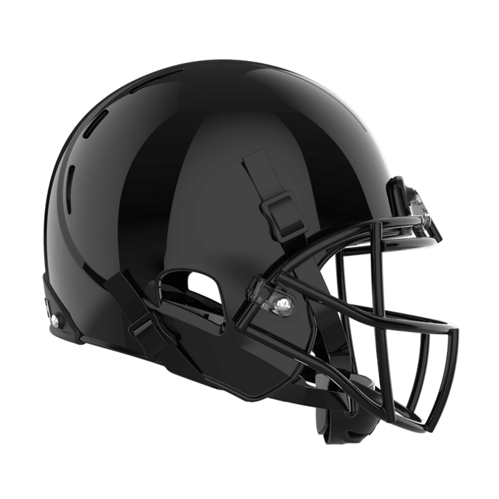Color::black/black, facemask::xrs-21x | X2E+ football helmet with black shell and black XRS-21X facemask from profile.