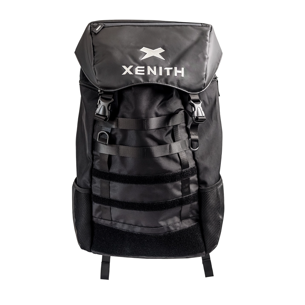 Black Xenith backpack with white Xenith logo.