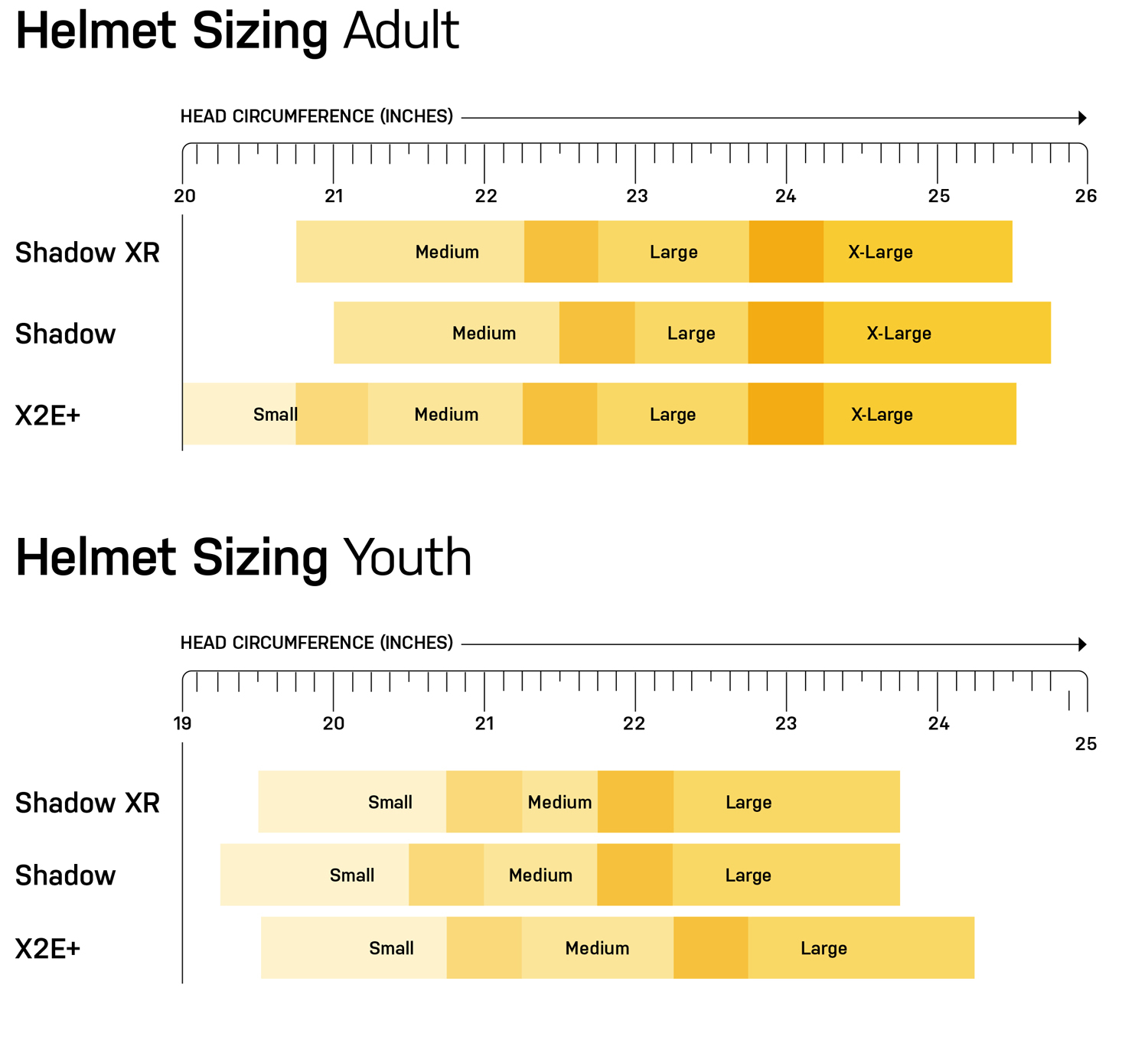 Xenith helmets sizing chart. Click this link for a text based helmet chart https://xenith.com/documents/Hosting/Helmet-Sizing-Chart-Sheet1.pdf