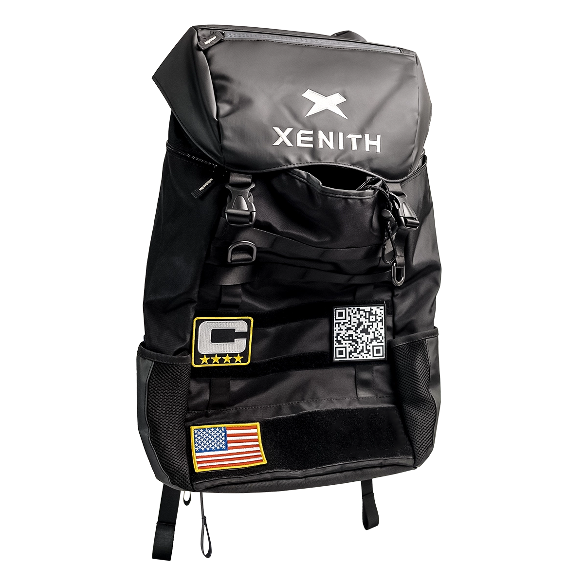 Black Xenith backpack with white Xenith logo.