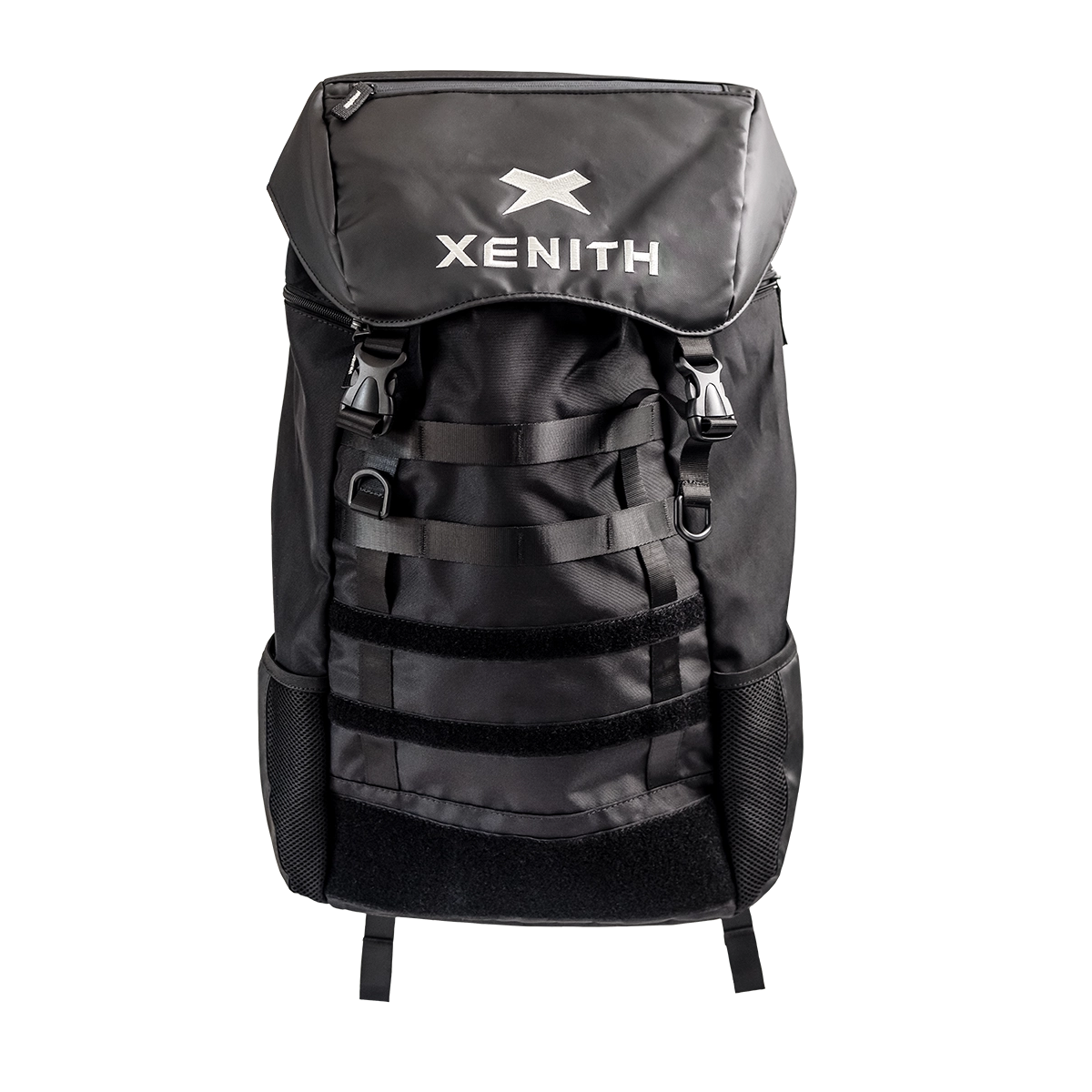 Black Xenith backpack with white Xenith logo.