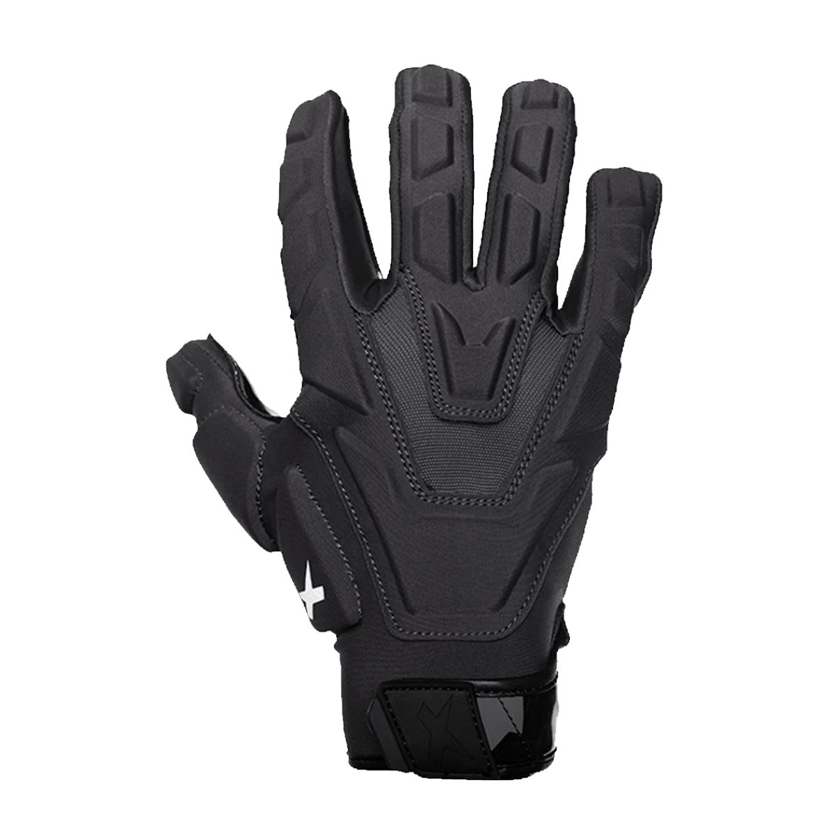 Palm view of black and gray X-Camo print on Xenith Padded Football Gloves.