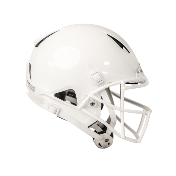 Side view of a white Shadow helmet