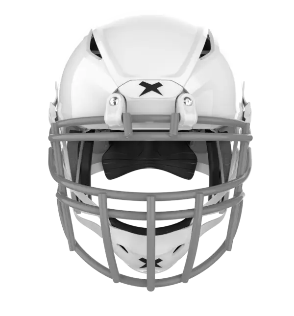 Shadow XR football helmet with black shell and black XRS-22SX facemask from bottom.