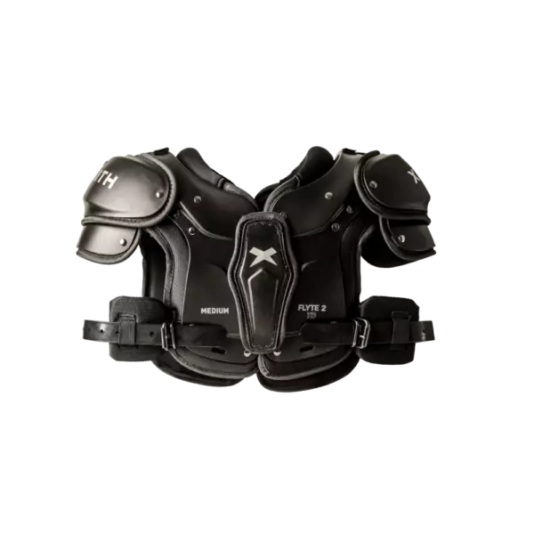 Front facing view of Xenith Flyte 2 TD youth shoulder pads.