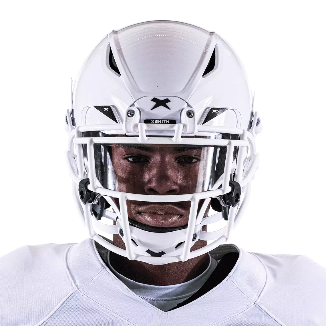 Front facing view of a player wearing a Xenith Visor.