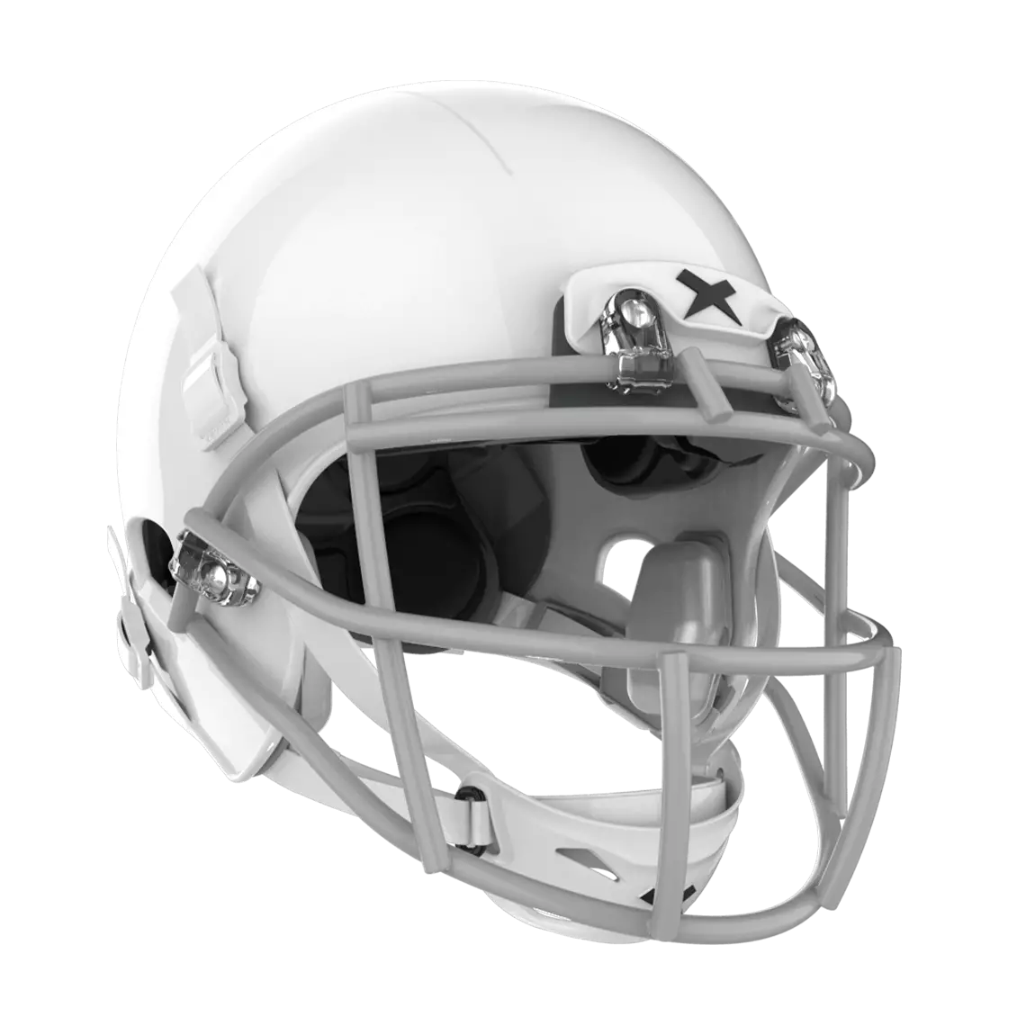 X2E+ football helmet with black shell and black XRS-21X facemask from rear.