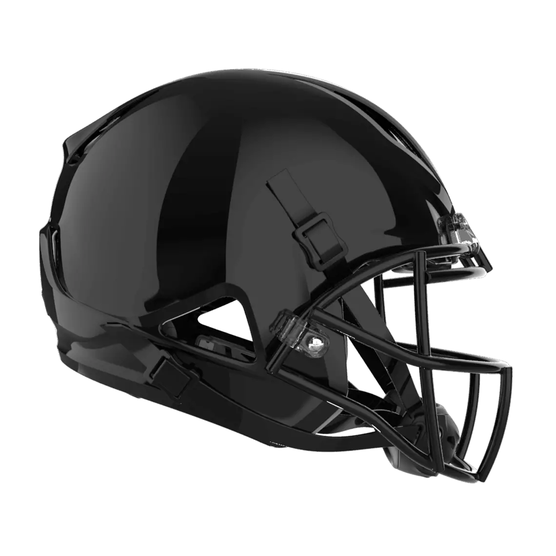 Shadow football helmet with black shell and black Prime facemask from front diagonal.