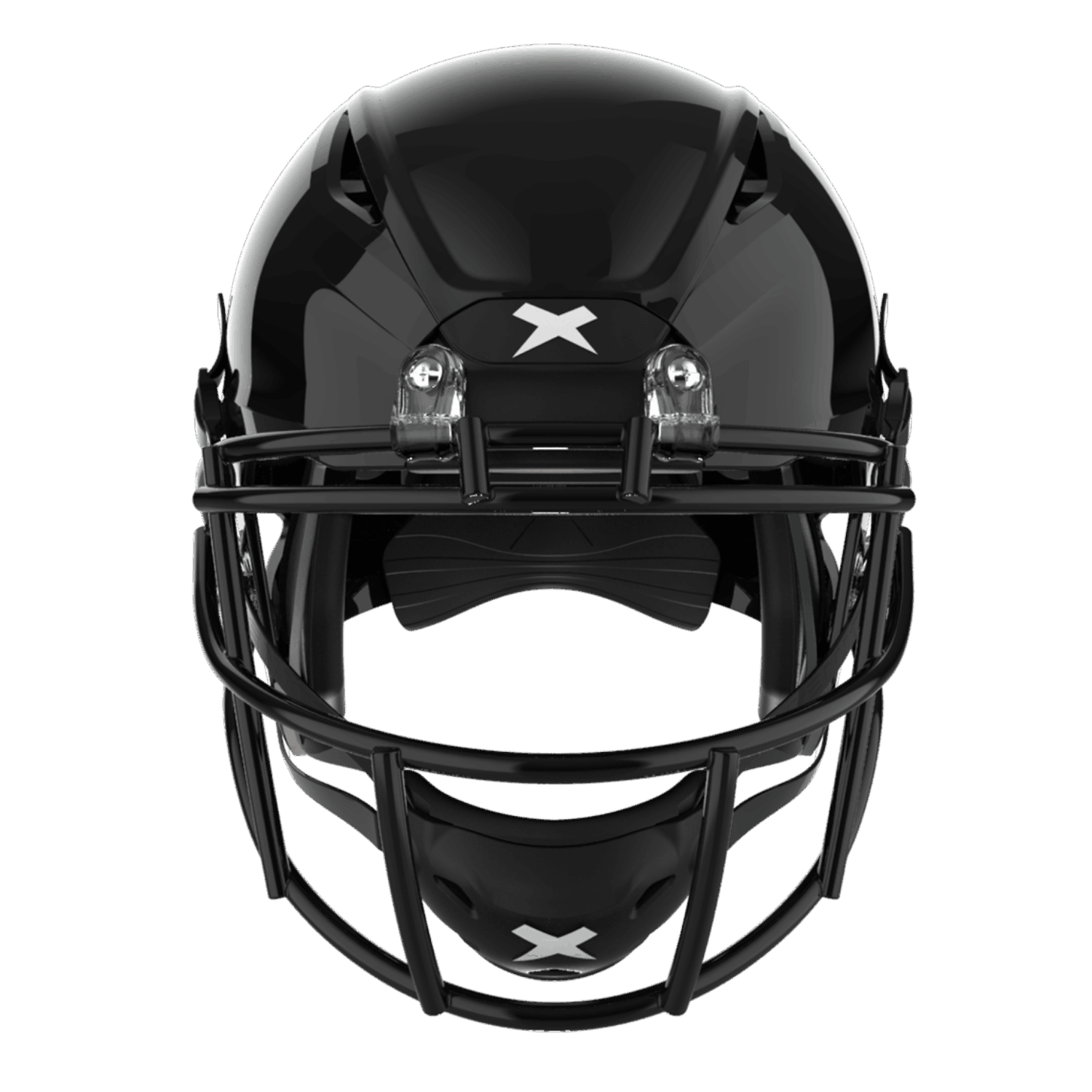 Front facing view of shadow xrs 21s black shell black facemask