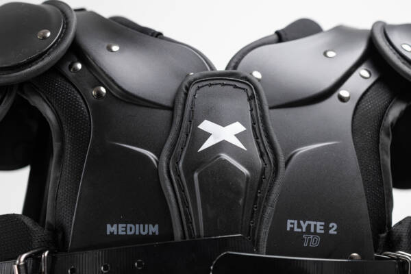 Zoomed in image of Xenith Flyte 2 TD Shoulder pads showing the sternum plate