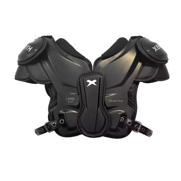 Front facing view of Velocity 2 football shoulder pads.