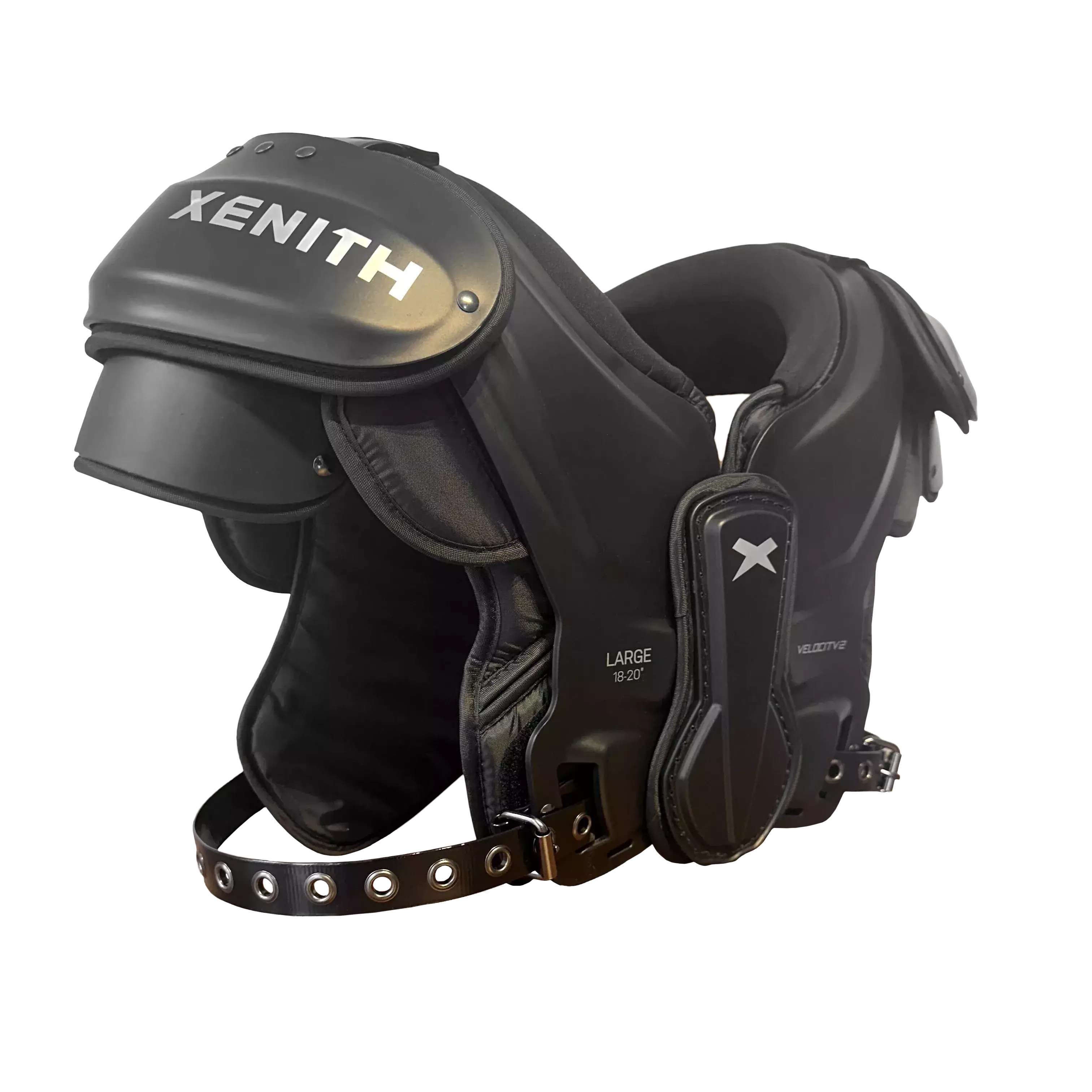 Left facing view of Velocity 2 football shoulder pads.