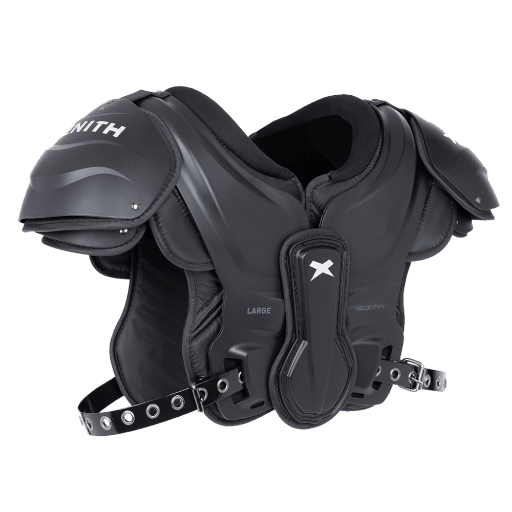 Black Velocity 2 shoulder pads from front diagonal.