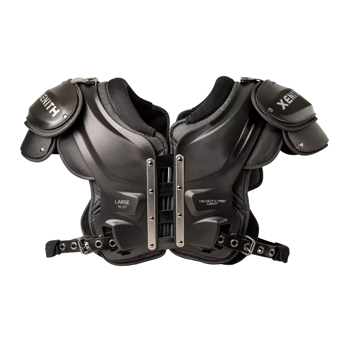 Front view of Xenith Velocity 2 Pro shoulder pads.
