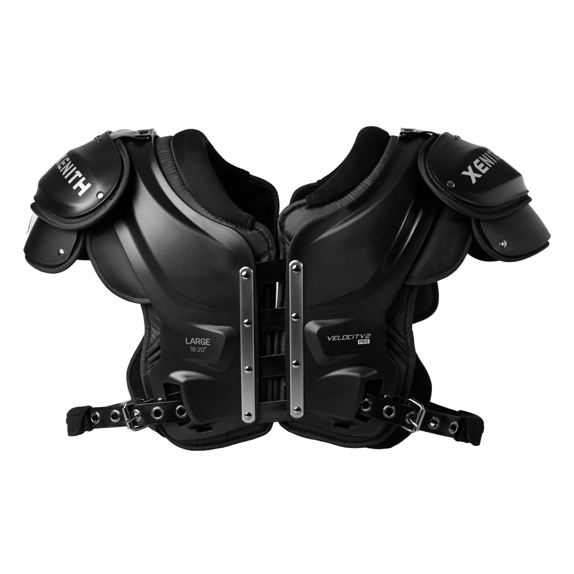 Front view of Xenith Velocity 2 Pro shoulder pads.