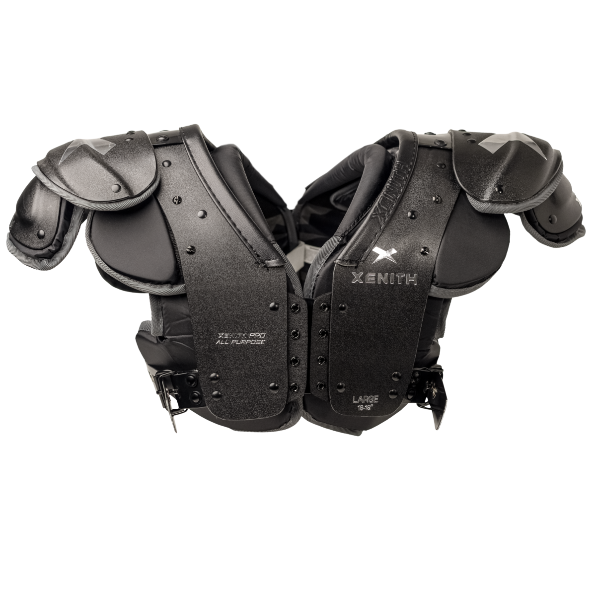 Front facing view of Xenith Pro All Purpose shoulder pads.