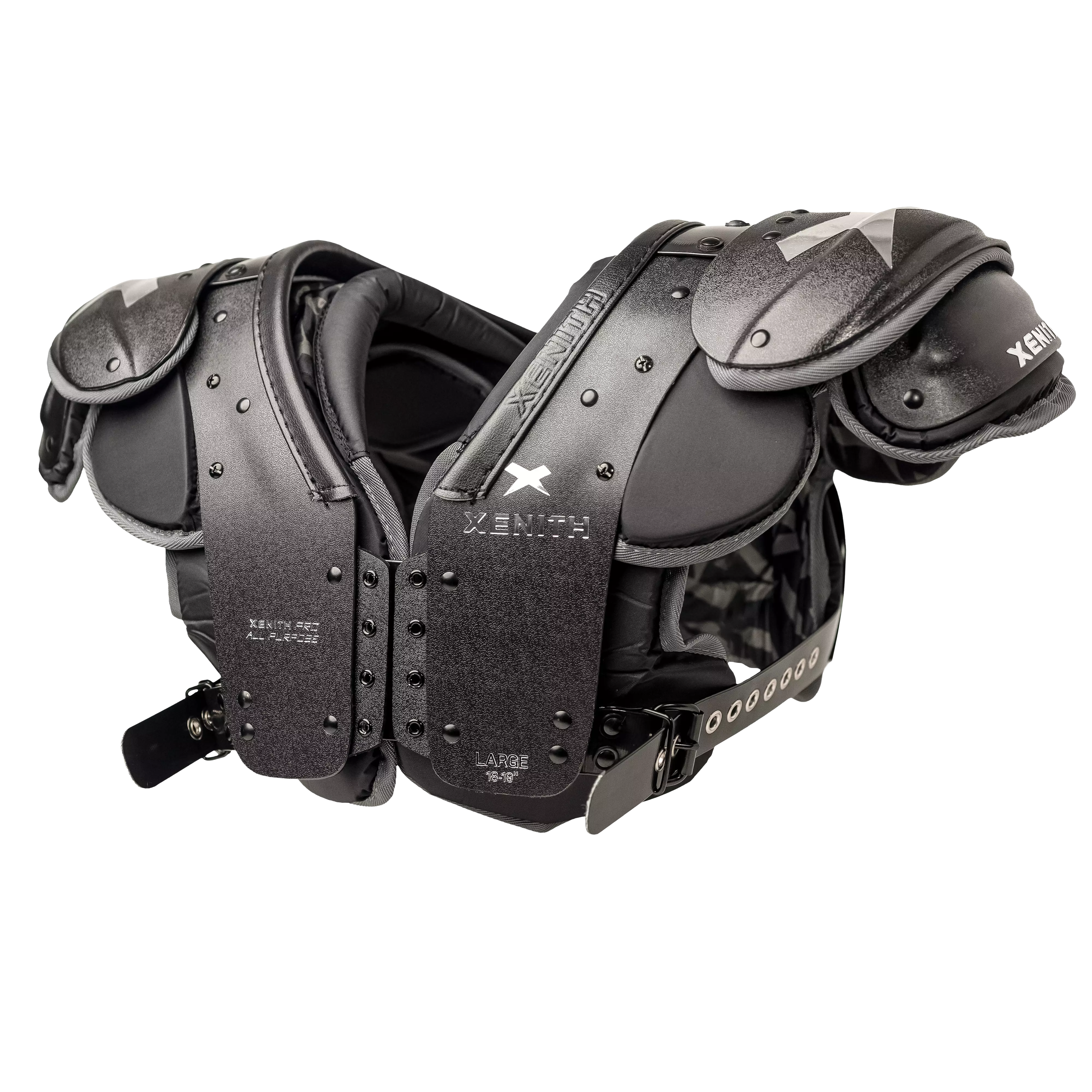 Left facing view of Xenith Pro All Purpose shoulder pads.
