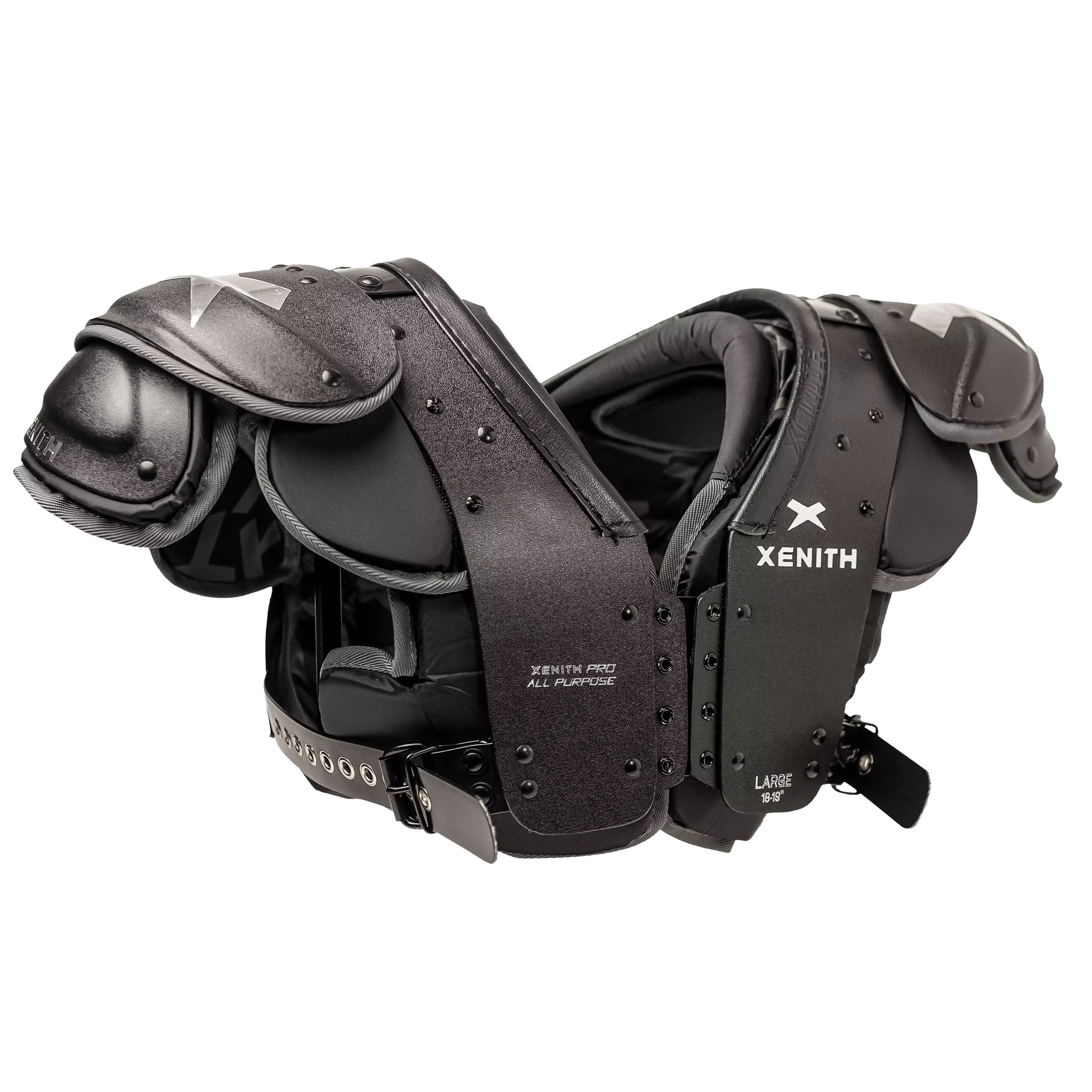 Right facing view of Xenith Pro All Purpose shoulder pads.